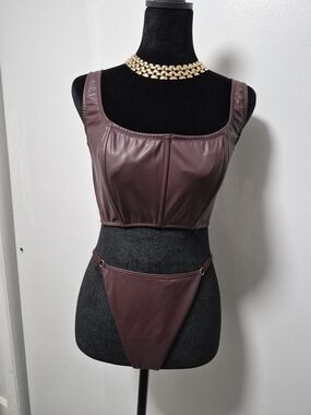 Victoria's Secret Fauc Leather Corset Bra in Deep Chocolate